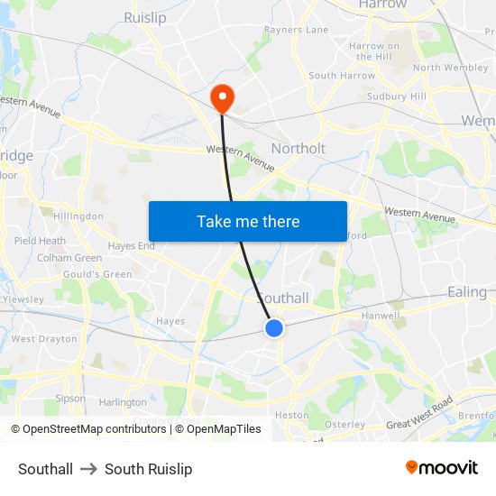 Southall to South Ruislip map