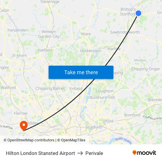 Hilton London Stansted Airport to Perivale map