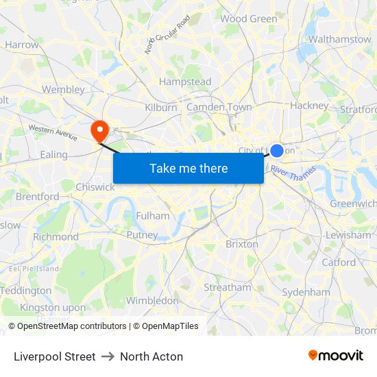 Liverpool Street to North Acton map