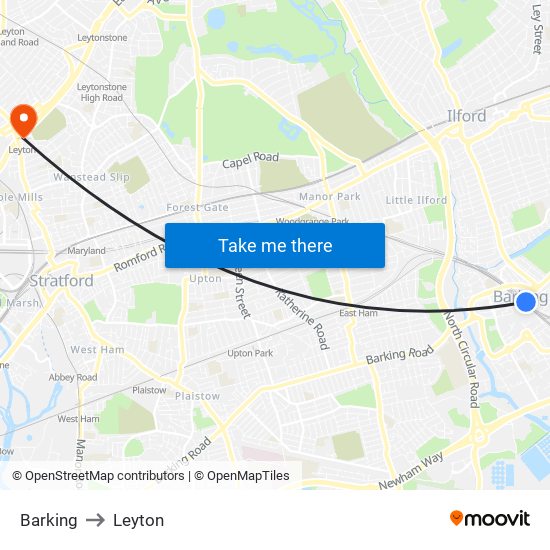Barking to Leyton map