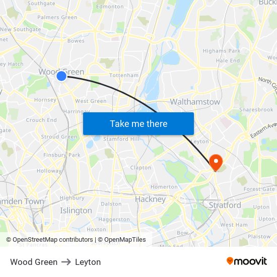 Wood Green to Leyton map