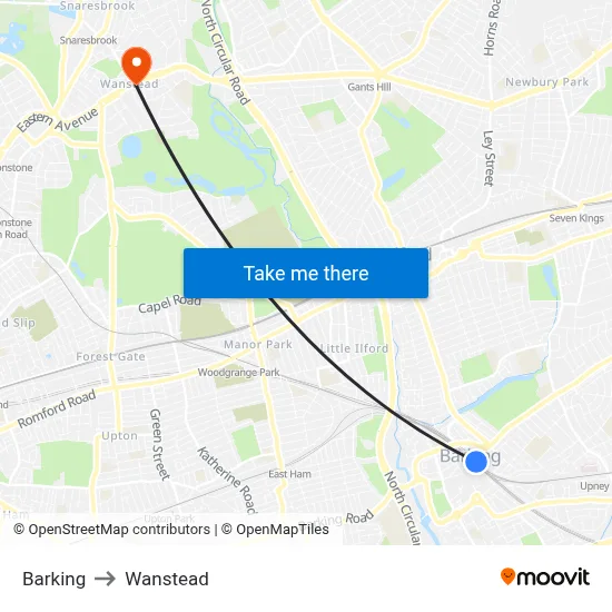 Barking to Wanstead map