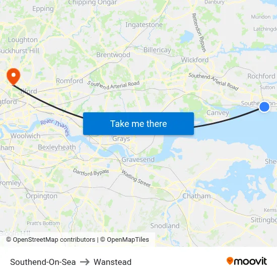 Southend-On-Sea to Wanstead map