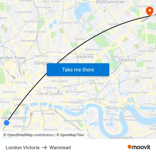 London Victoria to Wanstead map