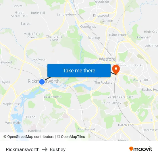 Rickmansworth to Bushey map