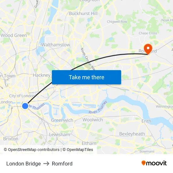 London Bridge to Romford map