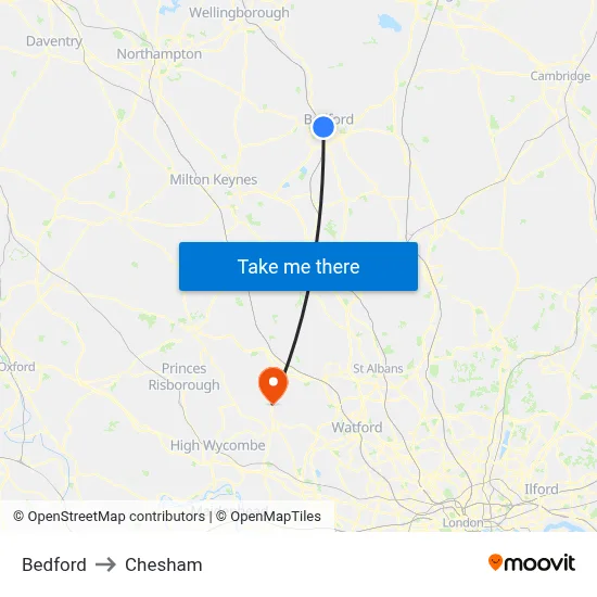 Bedford to Chesham map