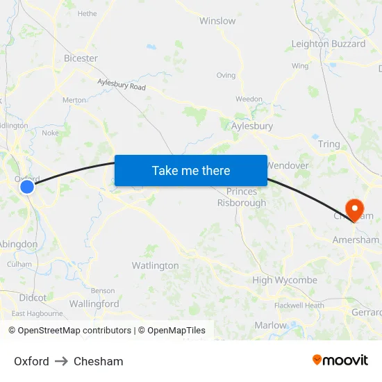 Oxford to Chesham map