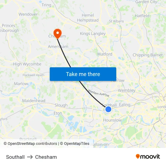 Southall to Chesham map