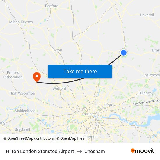 Hilton London Stansted Airport to Chesham map