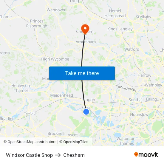 Windsor Castle Shop to Chesham map