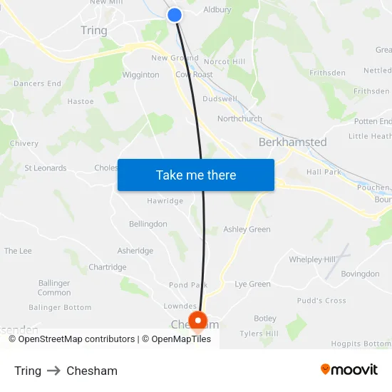 Tring to Chesham map