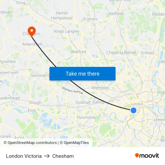 London Victoria to Chesham map