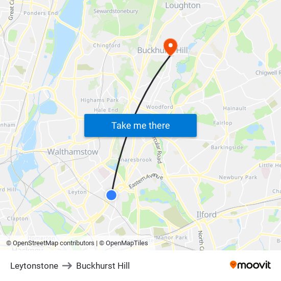 Leytonstone to Buckhurst Hill map