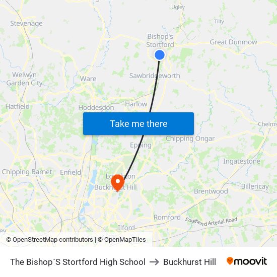 The Bishop`S Stortford High School to Buckhurst Hill map