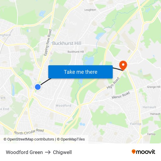 Woodford Green to Chigwell map