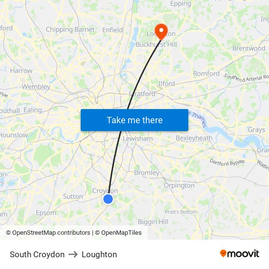 South Croydon to Loughton map