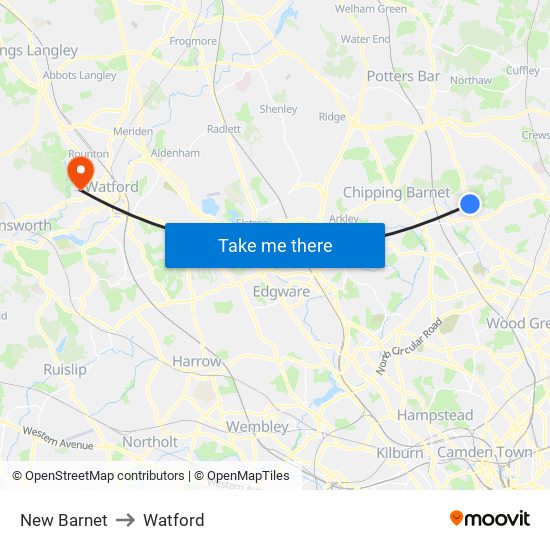 New Barnet to Watford map