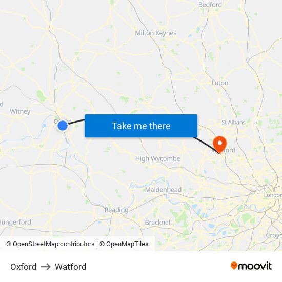 Oxford to Watford map