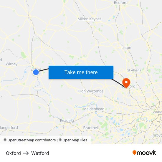 Oxford to Watford map