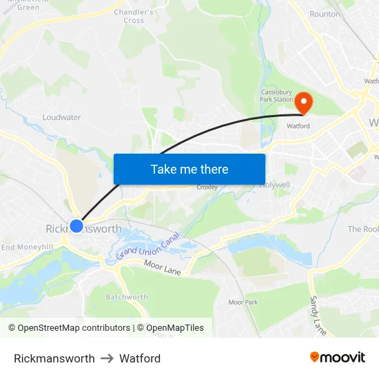 Rickmansworth to Watford map