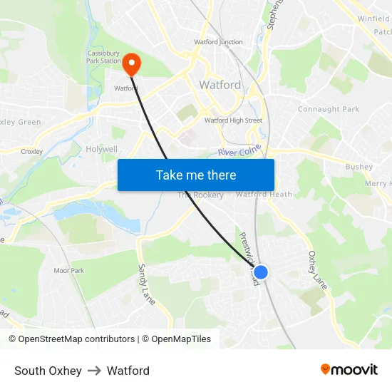 South Oxhey to Watford map
