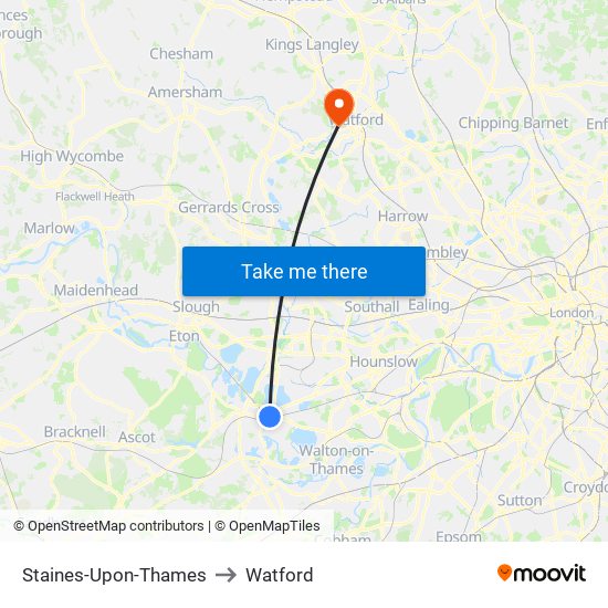 Staines-Upon-Thames to Watford map