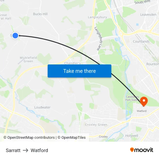 Sarratt to Watford map