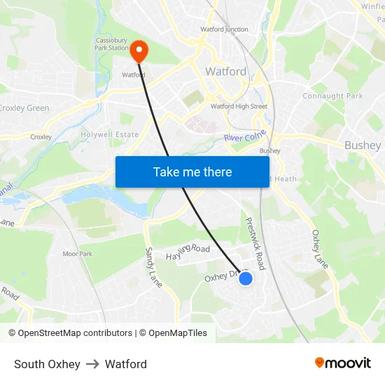 South Oxhey to Watford map