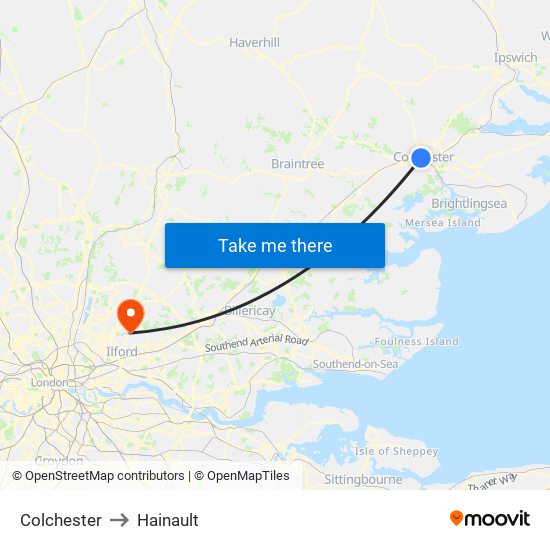 Colchester to Hainault map