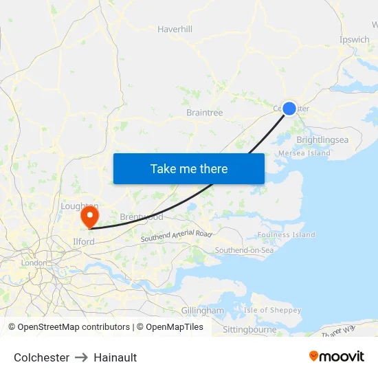 Colchester to Hainault map
