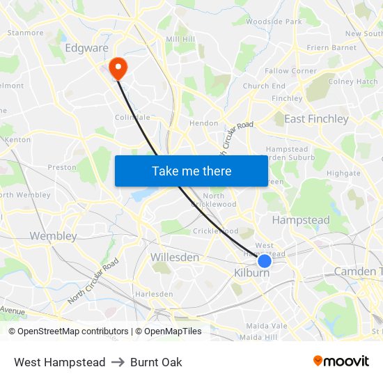West Hampstead to Burnt Oak map