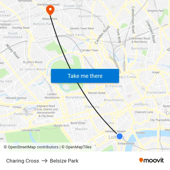 Charing Cross to Belsize Park map