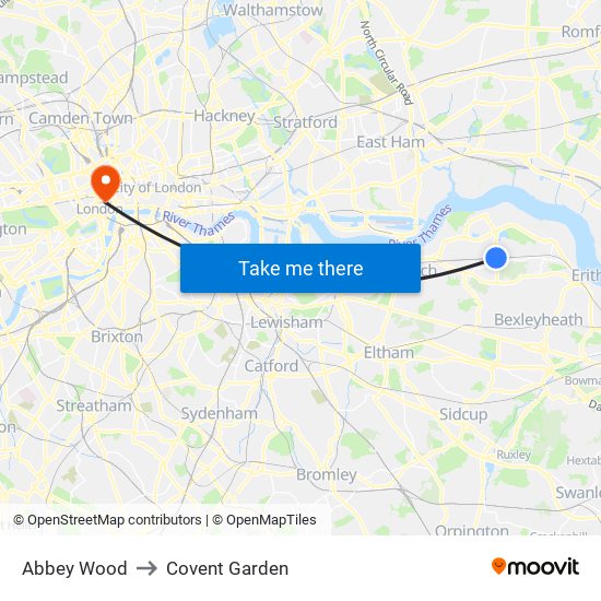 Abbey Wood to Covent Garden map