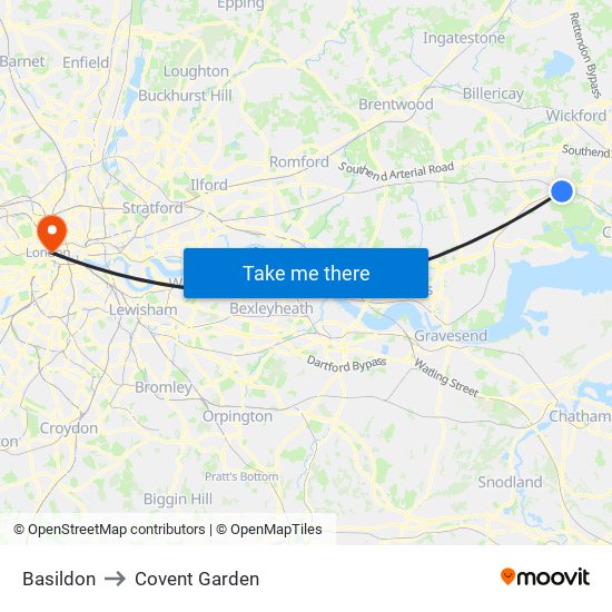 Basildon to Covent Garden map