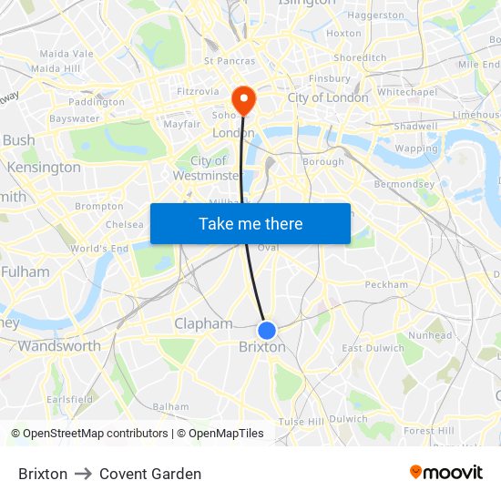 Brixton to Covent Garden map