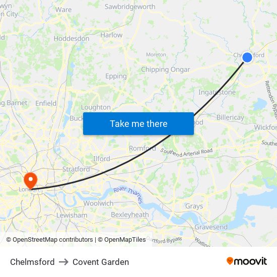 Chelmsford to Covent Garden map