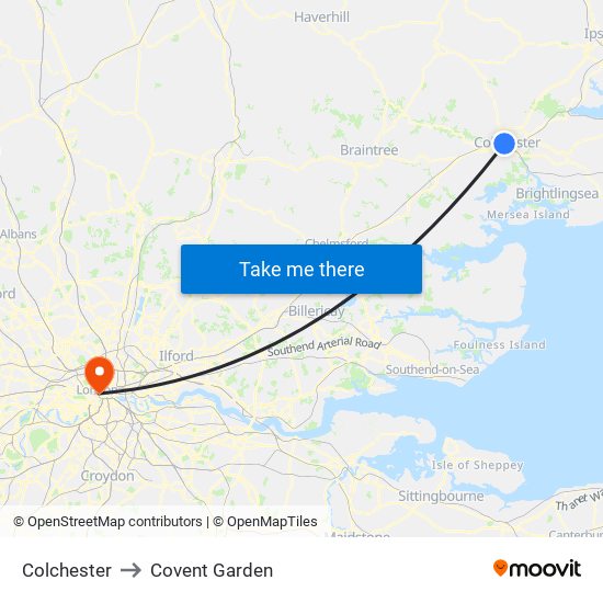 Colchester to Covent Garden map