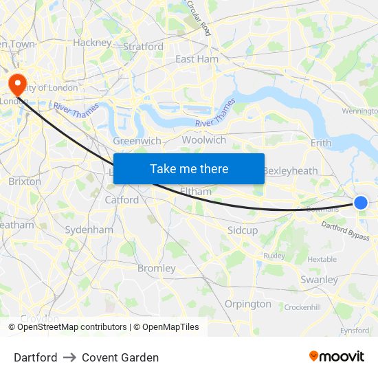 Dartford to Covent Garden map