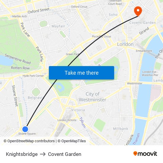 Knightsbridge to Covent Garden map