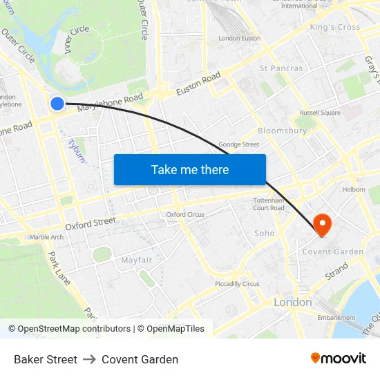Baker Street to Covent Garden map