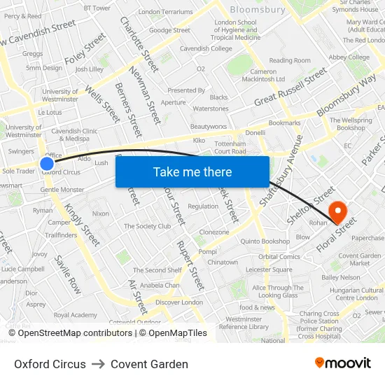 Oxford Circus to Covent Garden map