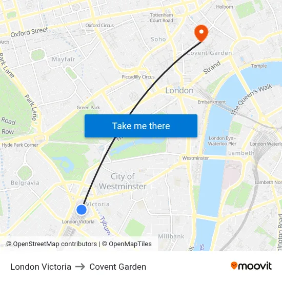 London Victoria to Covent Garden map