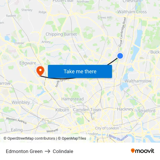 Edmonton Green to Colindale map