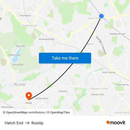 Hatch End to Ruislip map