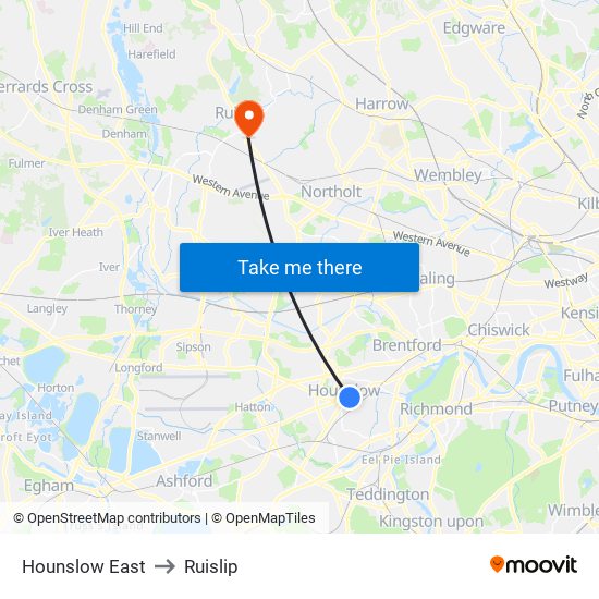 Hounslow East to Ruislip map