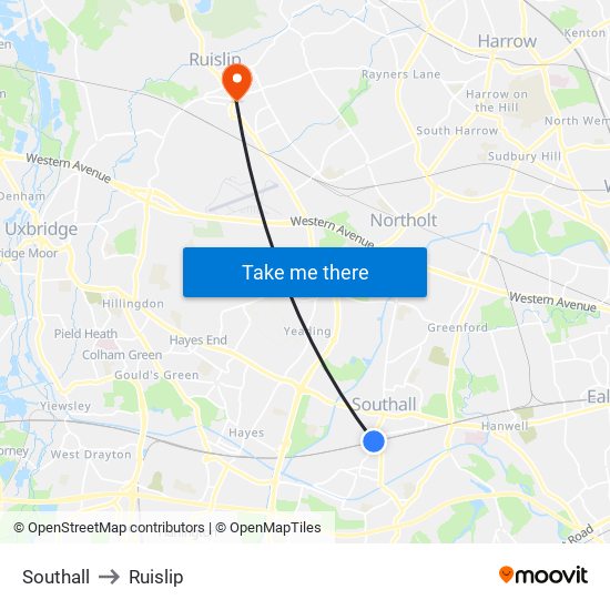 Southall to Ruislip map