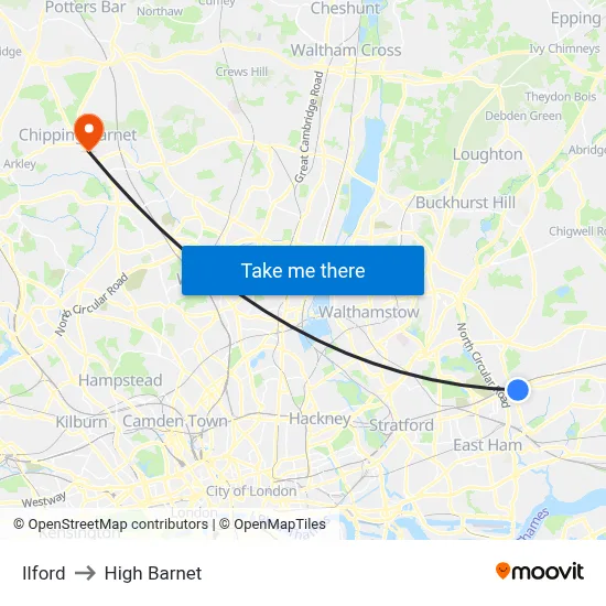 Ilford to High Barnet map