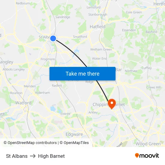 St Albans to High Barnet map