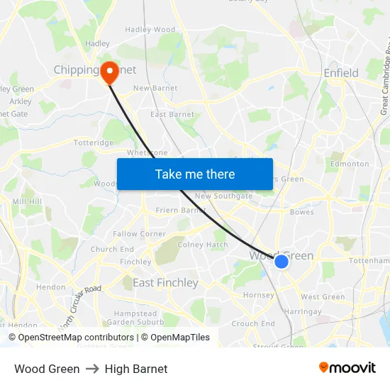 Wood Green to High Barnet map